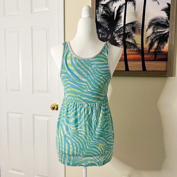 Lilu Tank Top | Blue & Green Zebra Print | Size Medium | 100% Cotton | Y2K - Picture 2 of 7